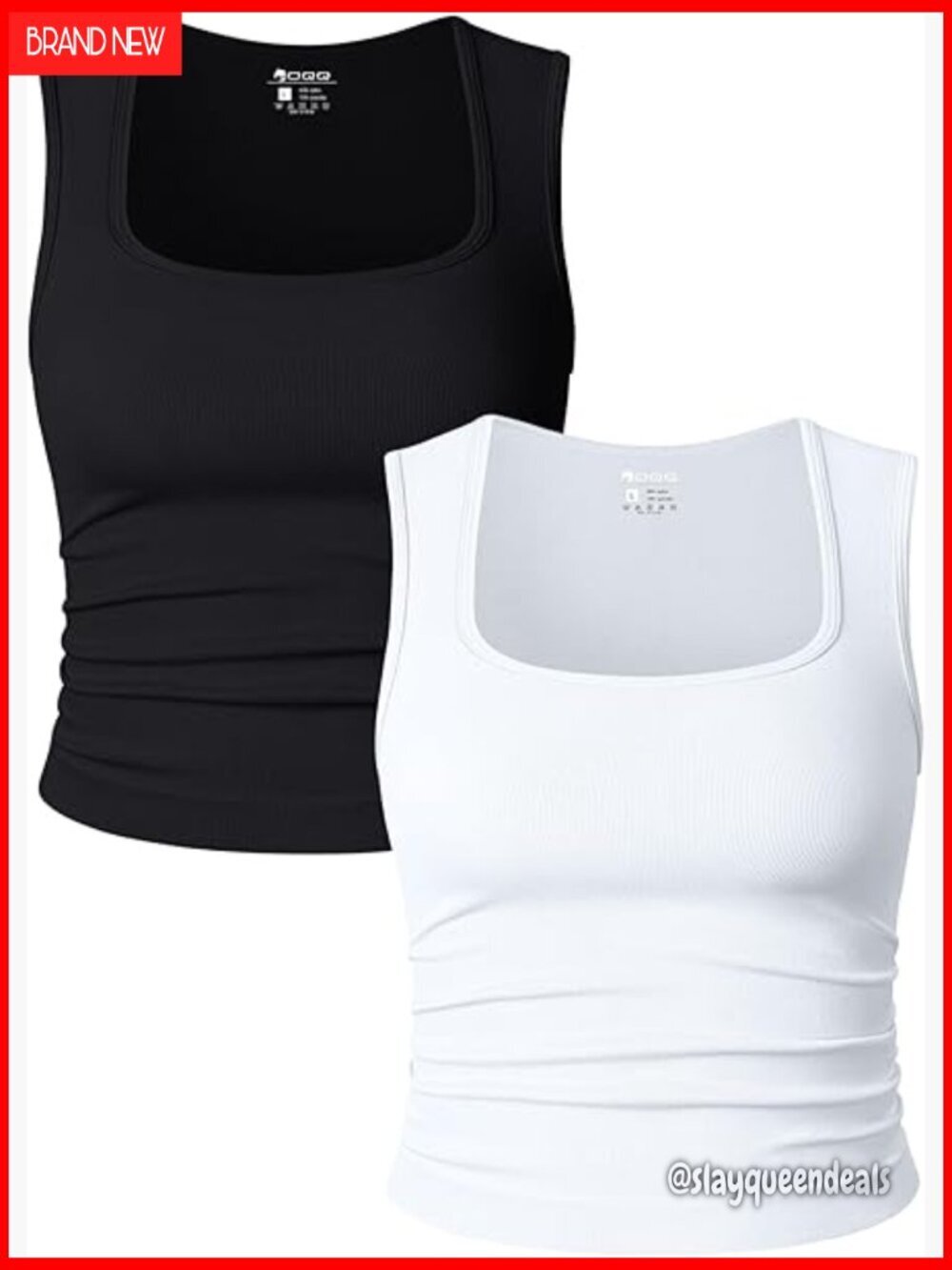 Women's 2-Piece Crop Tops, Ruched Sleeveless Square Neck Stretch Tank Shirts